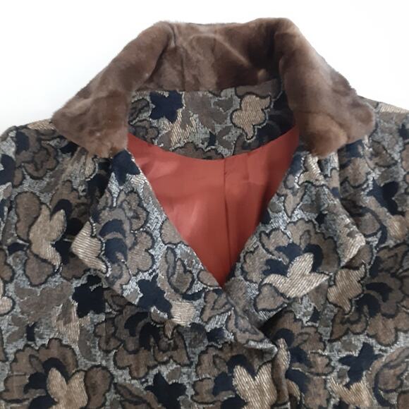 Vintage 70s Penny Lane FUR Mod Carpet Coat Sheared Beaver Damask Tapestry Hippie - Picture 9 of 16